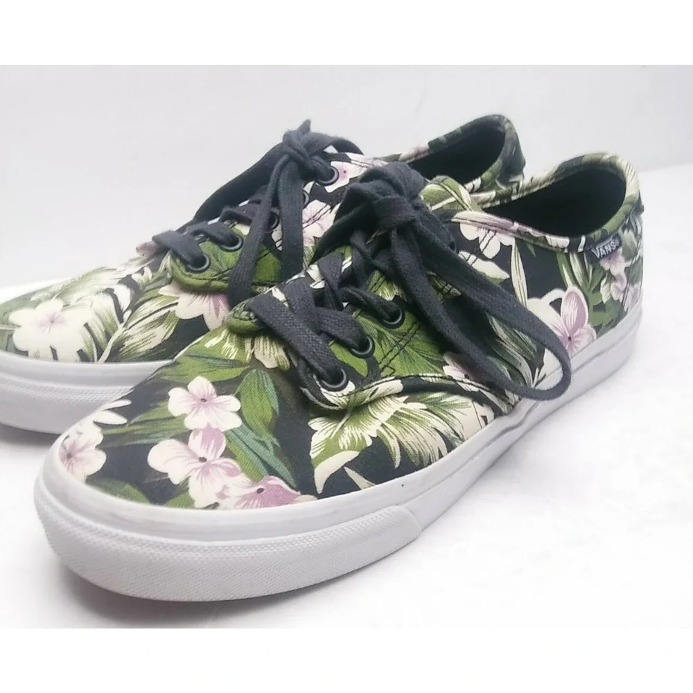 Vans Atwood Skate Shoes Floral Flowers Womens Sz 8.5 Green Black Lavender